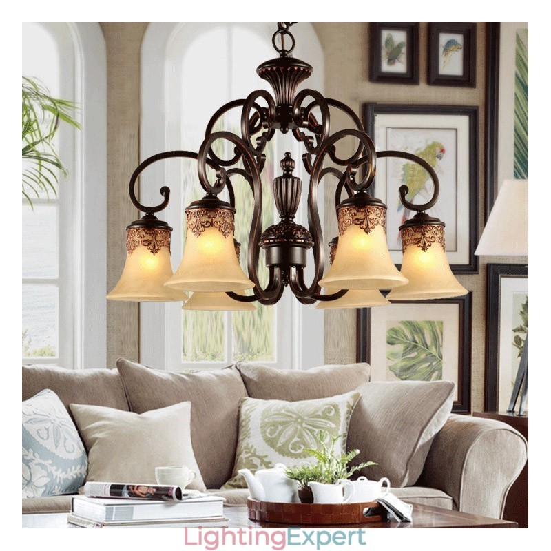 Chandelier Pendant Light 6 Lights Vintage Country Island Metal+Glass