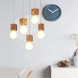 Nordic Solid Wood Square Lamp Holder Sitting Droplight Lamp Light