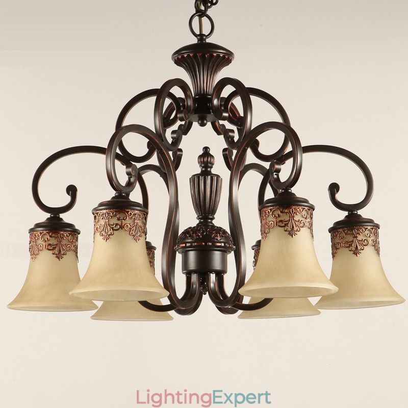 Chandelier Pendant Light 6 Lights Vintage Country Island Metal+Glass