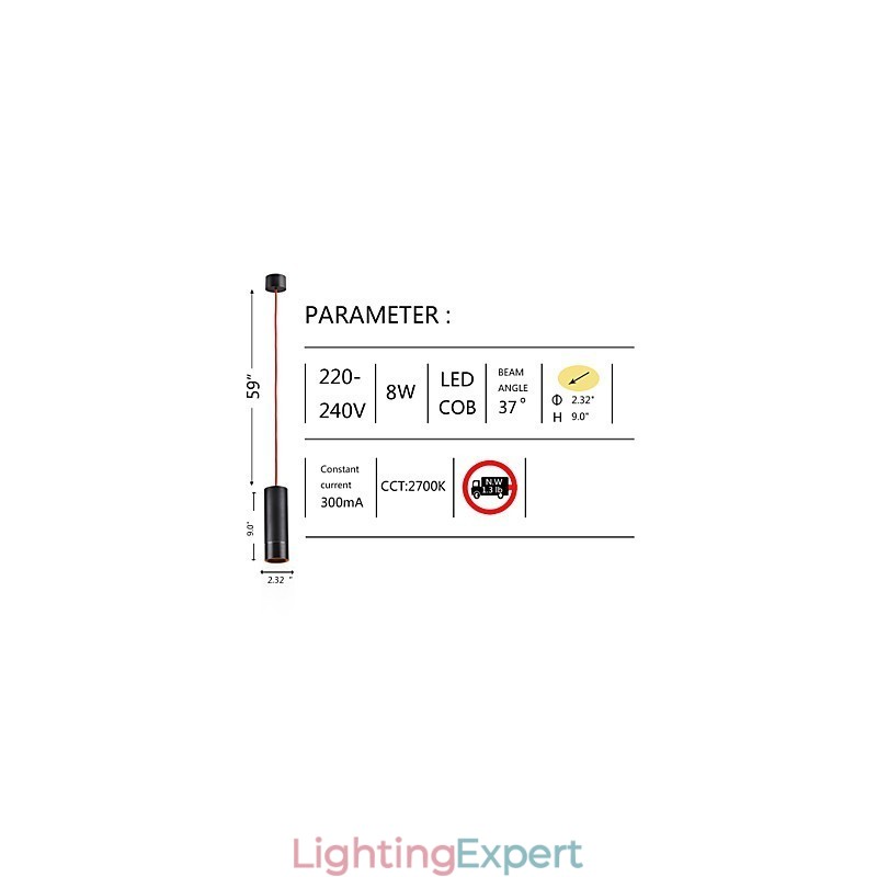 1 Light Mini Pendant light Black Anodized with Aluminium