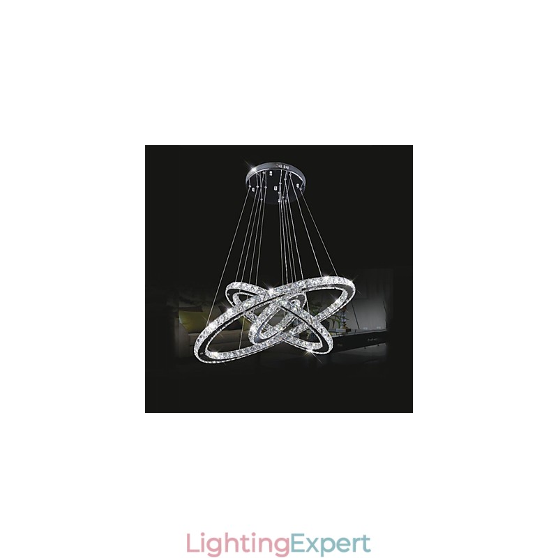 Dimmable Circular Pendant Chandelier Lighting Fixtures with K9 Crystal Warm and Cool White with Remote Control