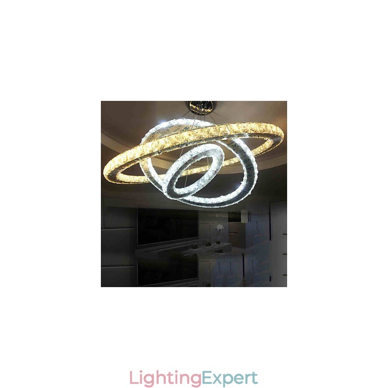 Dimmable Circular Pendant Chandelier Lighting Fixtures with K9 Crystal Warm and Cool White with Remote Control