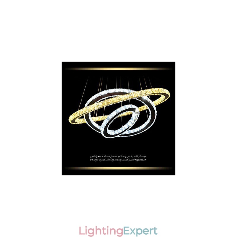 Dimmable Circular Pendant Chandelier Lighting Fixtures with K9 Crystal Warm and Cool White with Remote Control