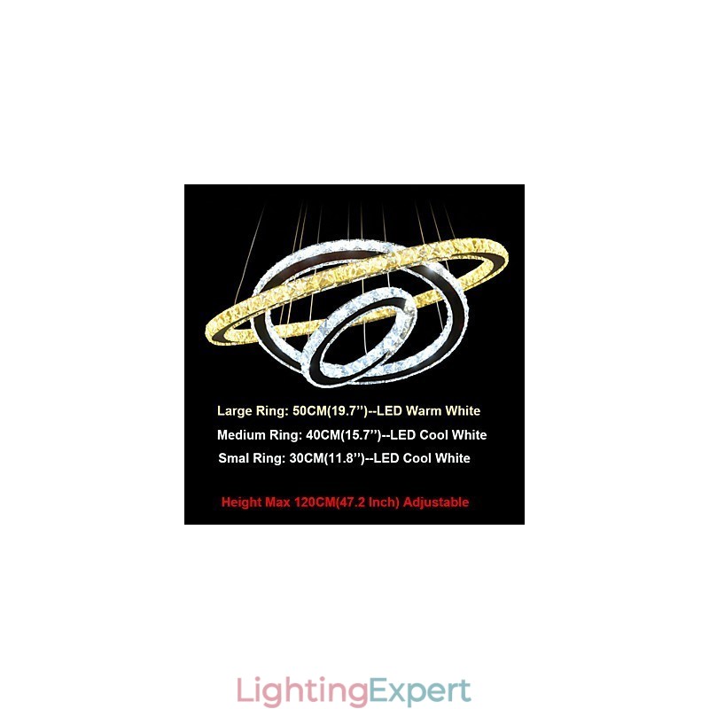 Dimmable Circular Pendant Chandelier Lighting Fixtures with K9 Crystal Warm and Cool White with Remote Control