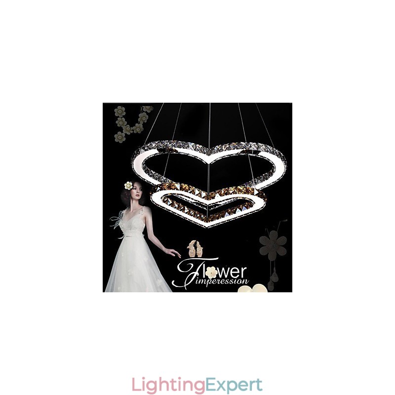 Pendant Lighting Chandelier Light Transparent OR Amber K9 Crystal Double Heart shaped Ceiling Lamps Lights