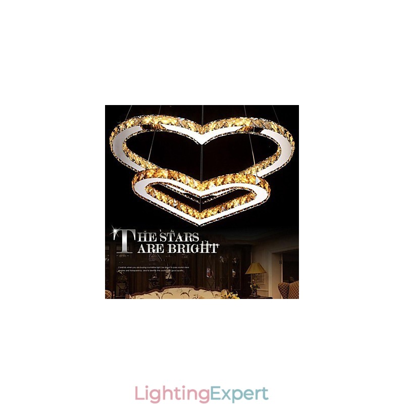 Pendant Lighting Chandelier Light Transparent OR Amber K9 Crystal Double Heart shaped Ceiling Lamps Lights