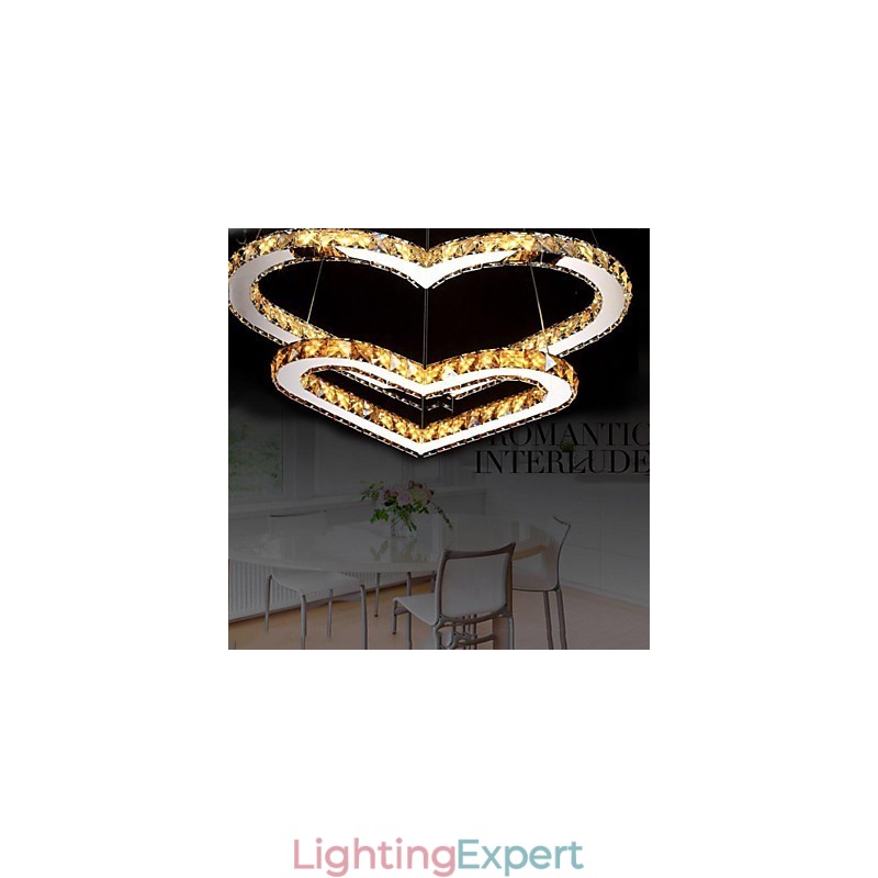 Pendant Lighting Chandelier Light Transparent OR Amber K9 Crystal Double Heart shaped Ceiling Lamps Lights