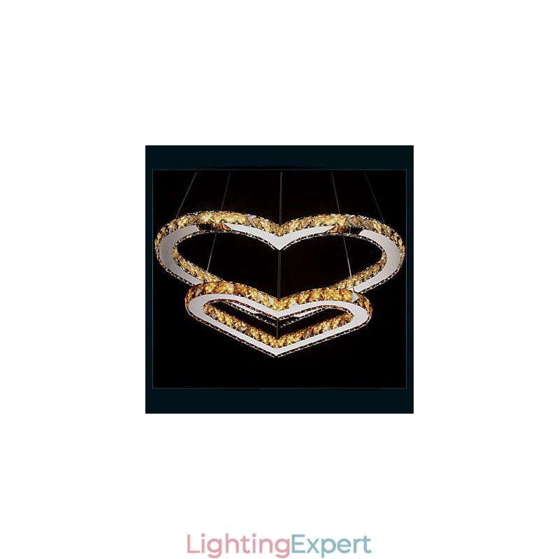 Pendant Lighting Chandelier Light Transparent OR Amber K9 Crystal Double Heart shaped Ceiling Lamps Lights