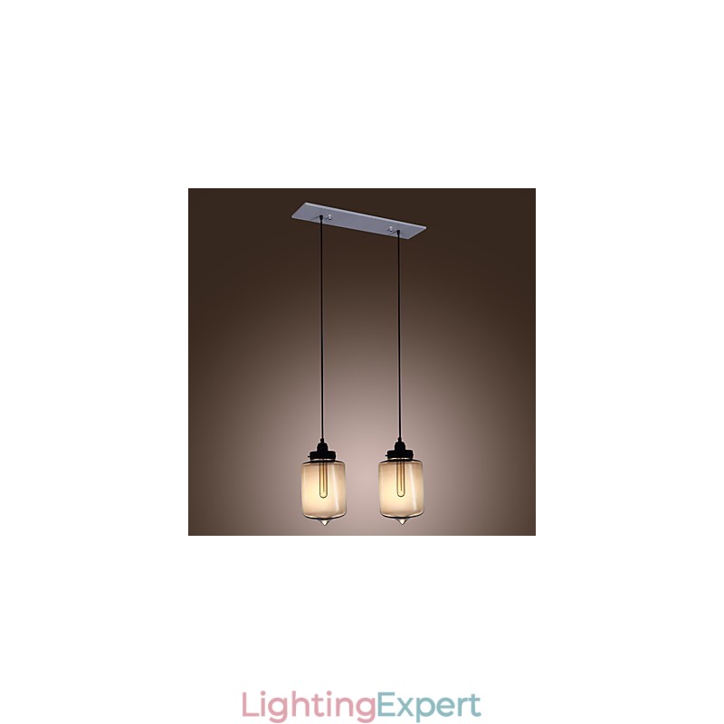 Modern Glass Pendant Light with 2 Lights in Transparent Bottle Design