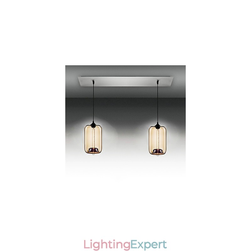 Modern Transparent Glass Pendant Light with 2 Lights in Bubble Design