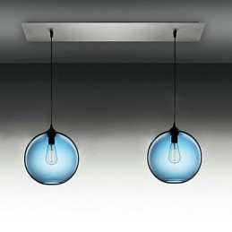2 Light Modern Glass Pendant Light in Round Blue Bubble Design