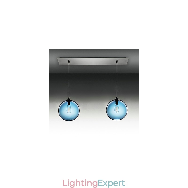 2 Light Modern Glass Pendant Light in Round Blue Bubble Design