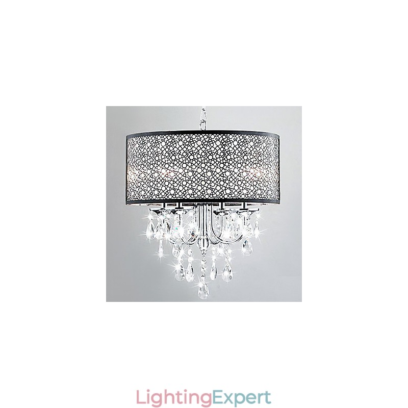 Modern 4 Light Pendant Light with Crystal Drops