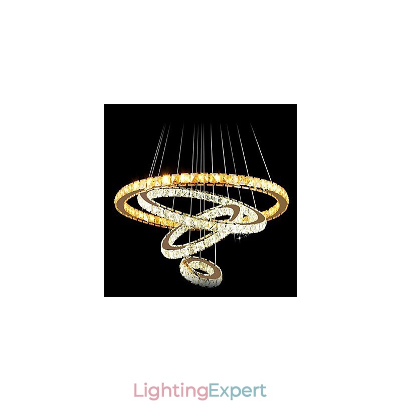 Crystal Pendant Light Ceiling Chandelier K9 Clear Crystal Round 4 Rings Large Ring(Warm White) Other(Cool White)
