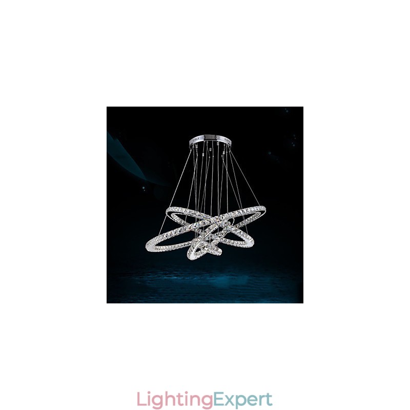 Crystal Pendant Light Ceiling Chandelier K9 Clear Crystal Round 4 Rings Large Ring(Warm White) Other(Cool White)