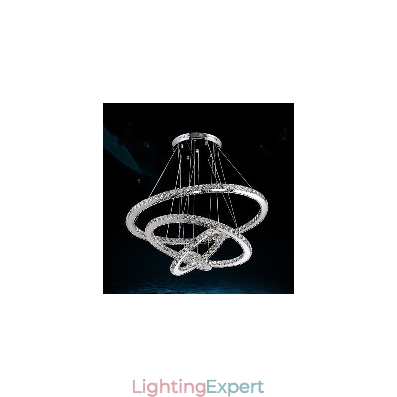 Crystal Pendant Light Ceiling Chandelier K9 Clear Crystal Round 4 Rings Large Ring(Warm White) Other(Cool White)