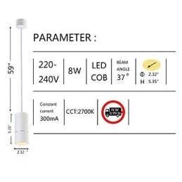 GE 05032 8W 136mm 1 Light Mini Pendant light Powdered White with Aluminium
