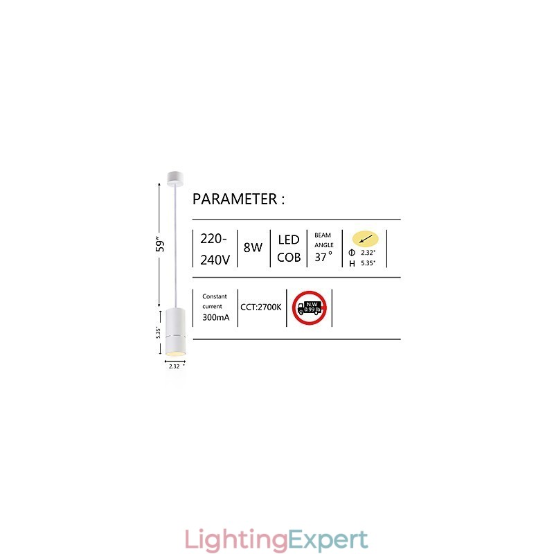 GE 05032 8W 136mm 1 Light Mini Pendant light Powdered White with Aluminium