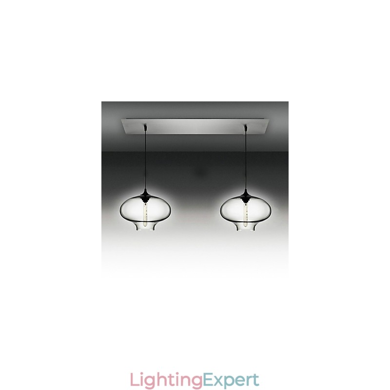 2 Light Modern Glass Pendant Light in Black Bubble Design