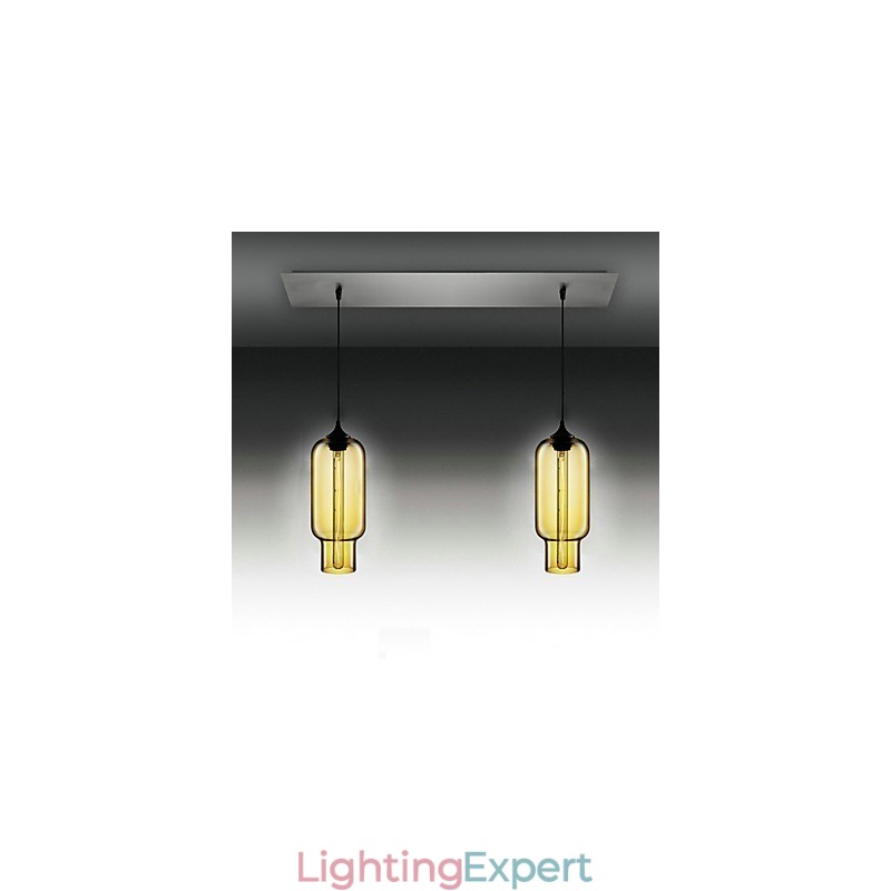 Modern Transparent Glass Pendant Light with 2 Lights in Bubble Design Electroplate Finished