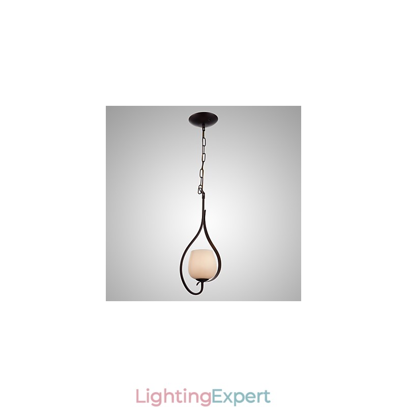 Iron Painting Pendant Light with Glass Shade Classic Lighting Lamp 1 Head