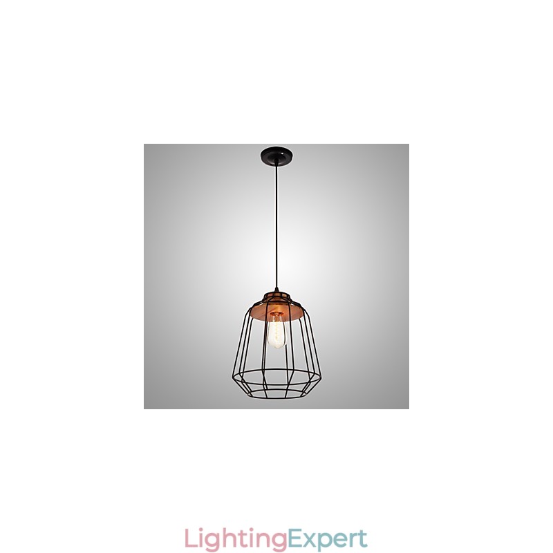 Iron Painting Pendant Light with Wooden Center Iron Cage Lighting Lamp