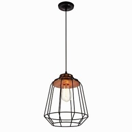 Iron Painting Pendant Light with Wooden Center Iron Cage Lighting Lamp