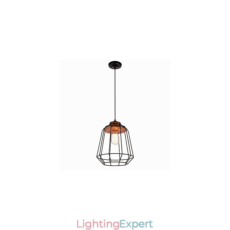 Iron Painting Pendant Light with Wooden Center Iron Cage Lighting Lamp
