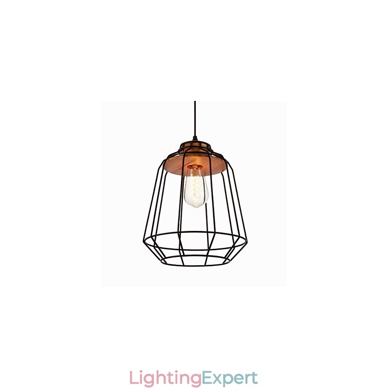 Iron Painting Pendant Light with Wooden Center Iron Cage Lighting Lamp