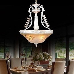 White Pendant Three Lights Pattern Glass Shade Hand Gilt European Retro Classic