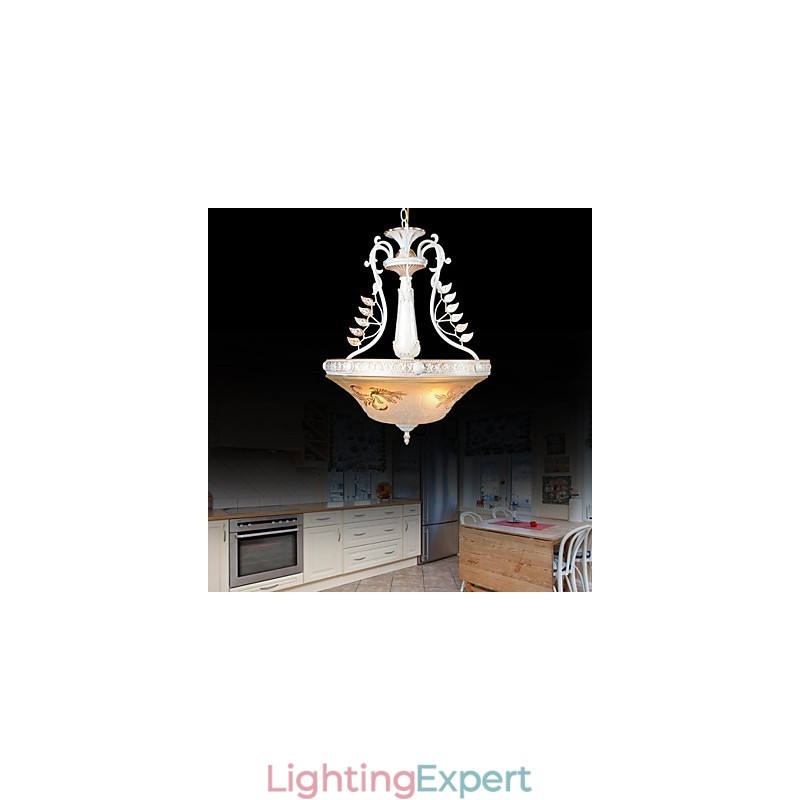 White Pendant Three Lights Pattern Glass Shade Hand Gilt European Retro Classic