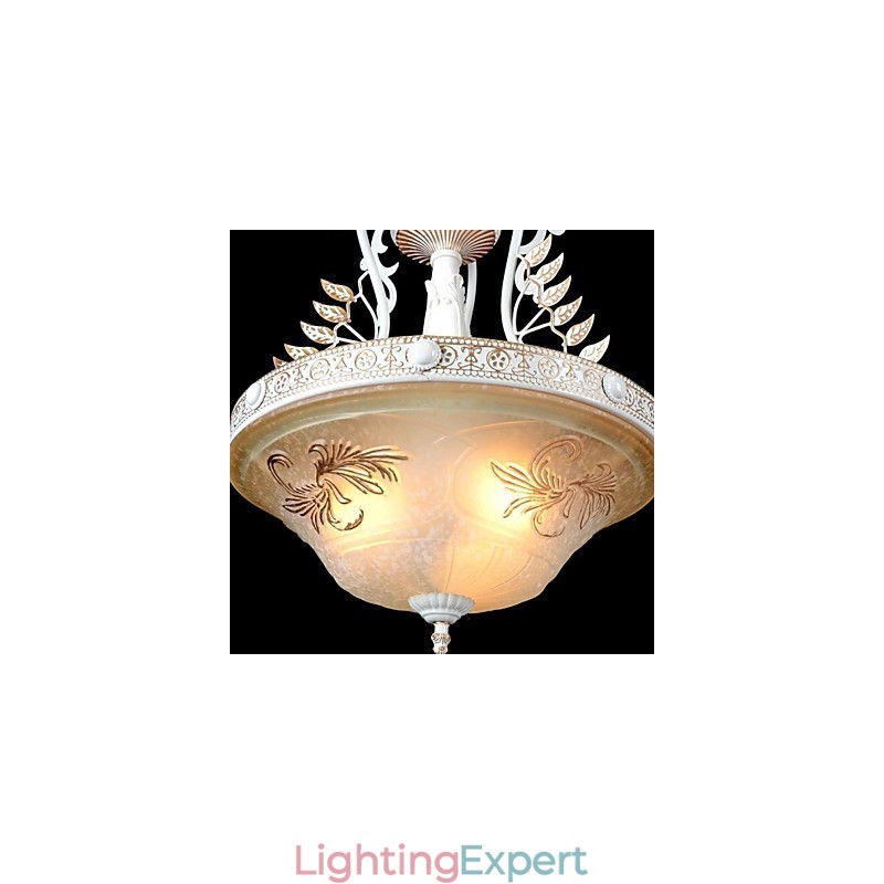 White Pendant Three Lights Pattern Glass Shade Hand Gilt European Retro Classic