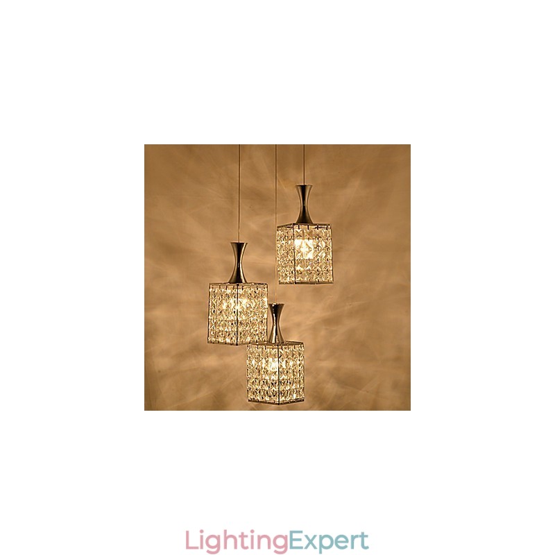 3 Lights Metal Frame K9 Crystal Chandelier Droplight Send Bulb