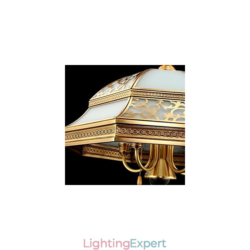 Brass Pendant Lamp Six Lights Vintage Total Copper Glass