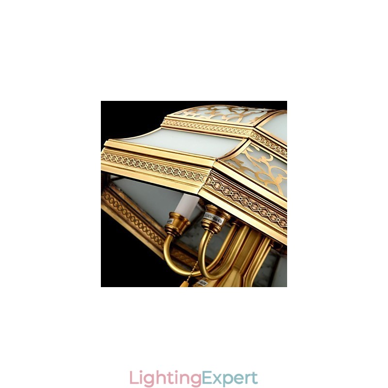 Brass Pendant Lamp Six Lights Vintage Total Copper Glass