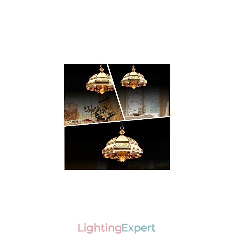 Brass Pendant Lamp Six Lights Vintage Total Copper Glass