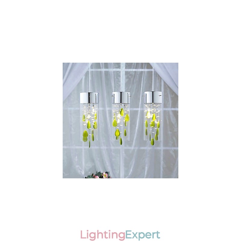 Artistic Crystal Pendant Light with Green Decorations G4 Bulb Base