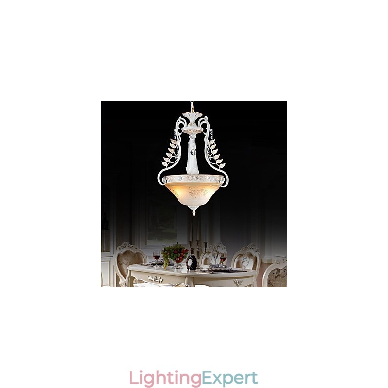 White Pendant Two Lights Pattern Glass Shade Hand Gilt European Retro Classic