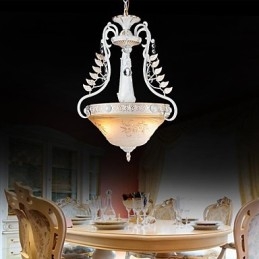 White Pendant Two Lights Pattern Glass Shade Hand Gilt European Retro Classic