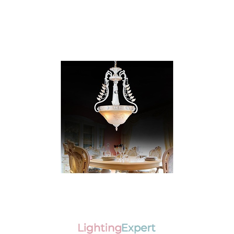 White Pendant Two Lights Pattern Glass Shade Hand Gilt European Retro Classic