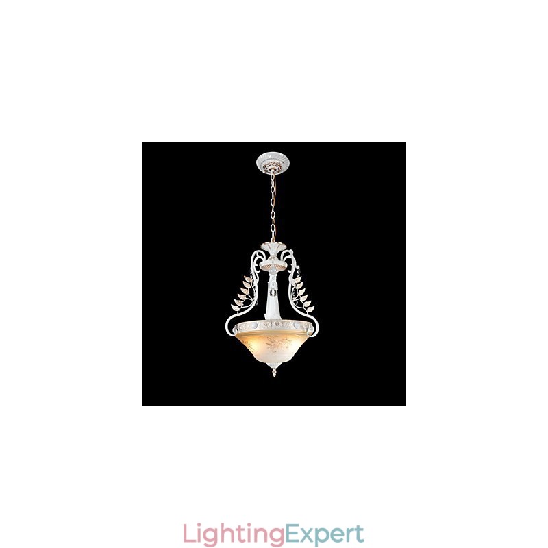 White Pendant Two Lights Pattern Glass Shade Hand Gilt European Retro Classic