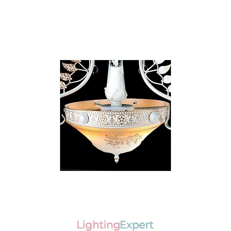 White Pendant Two Lights Pattern Glass Shade Hand Gilt European Retro Classic