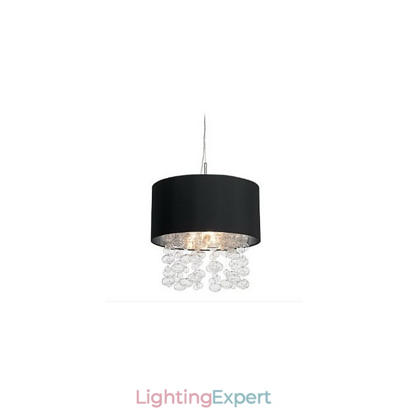Modern Pendant Light with 7 Lights and Black Fabric Drum Shade (Base)