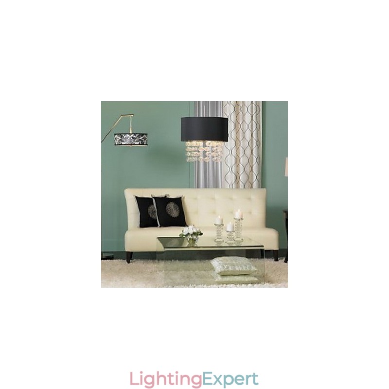 Modern Pendant Light with 7 Lights and Black Fabric Drum Shade (Base)