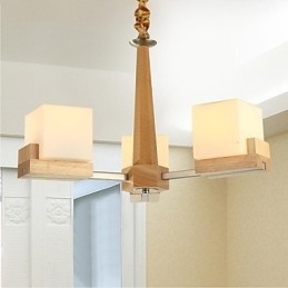 Oak Pendant Lamp Three Lights Oak and Glass