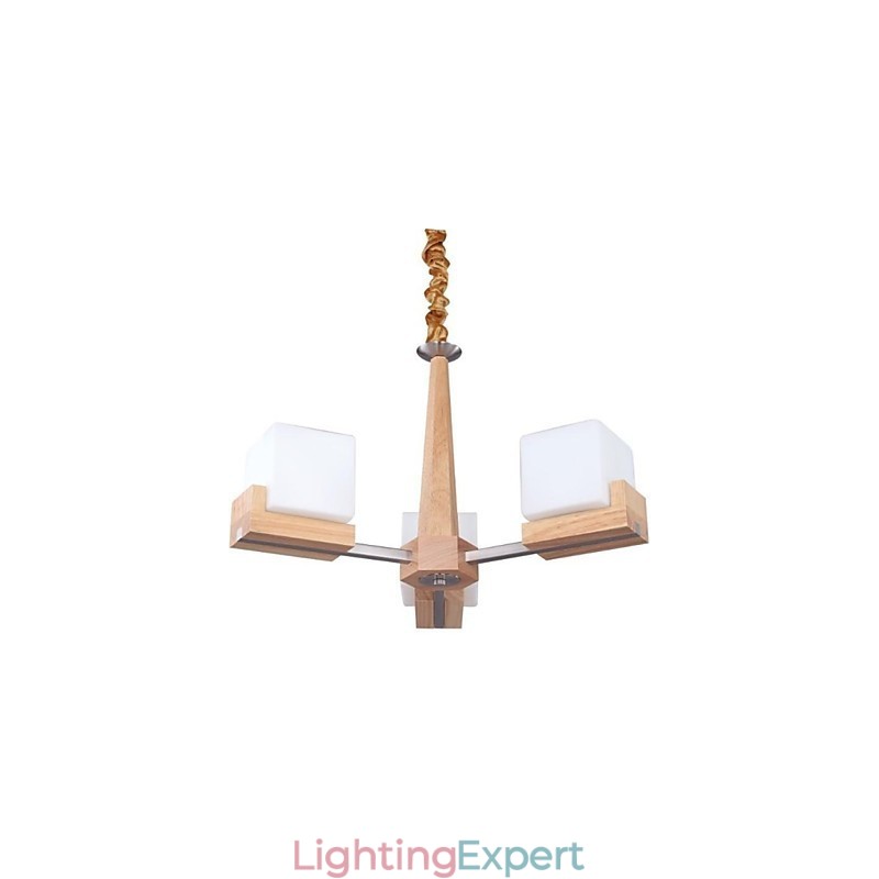 Oak Pendant Lamp Three Lights Oak and Glass