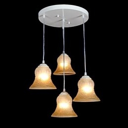 White Pendant Four Lights Pattern Glass Shade Hand Gilt European Retro Classic