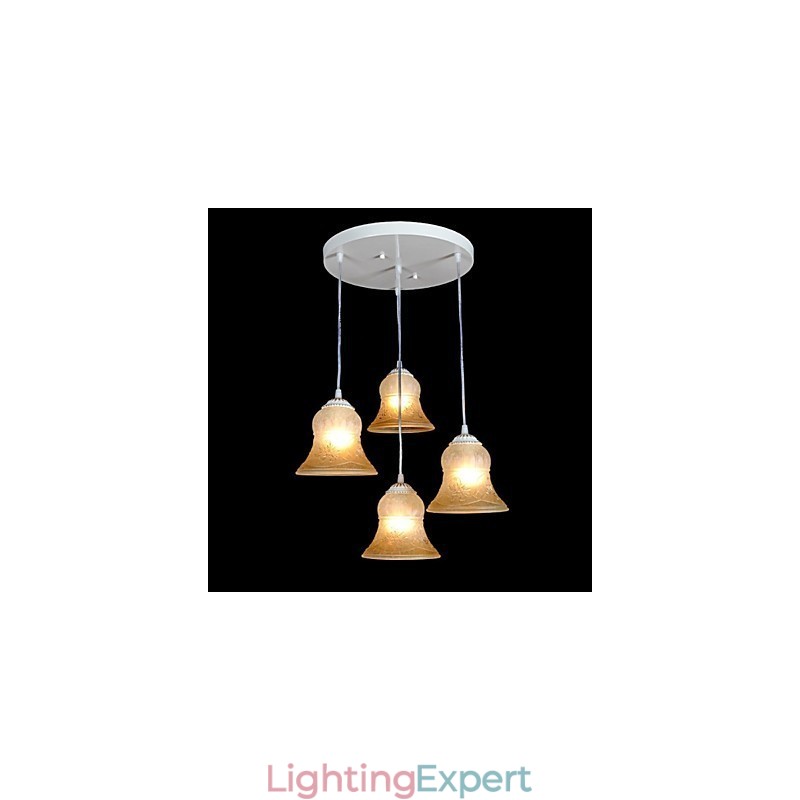 White Pendant Four Lights Pattern Glass Shade Hand Gilt European Retro Classic