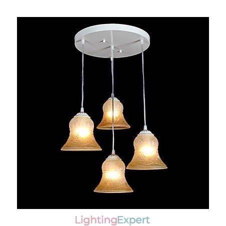 White Pendant Four Lights Pattern Glass Shade Hand Gilt European Retro Classic White Pendant Four Lights Pattern Glass Shade Hand Gilt European Retro Classic
