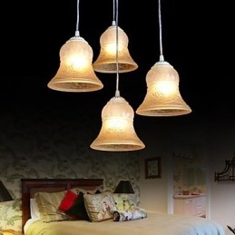White Pendant Four Lights Pattern Glass Shade Hand Gilt European Retro Classic